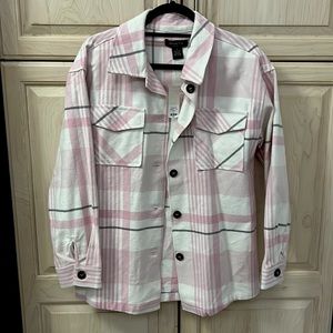 Pink and black flannel Shacket